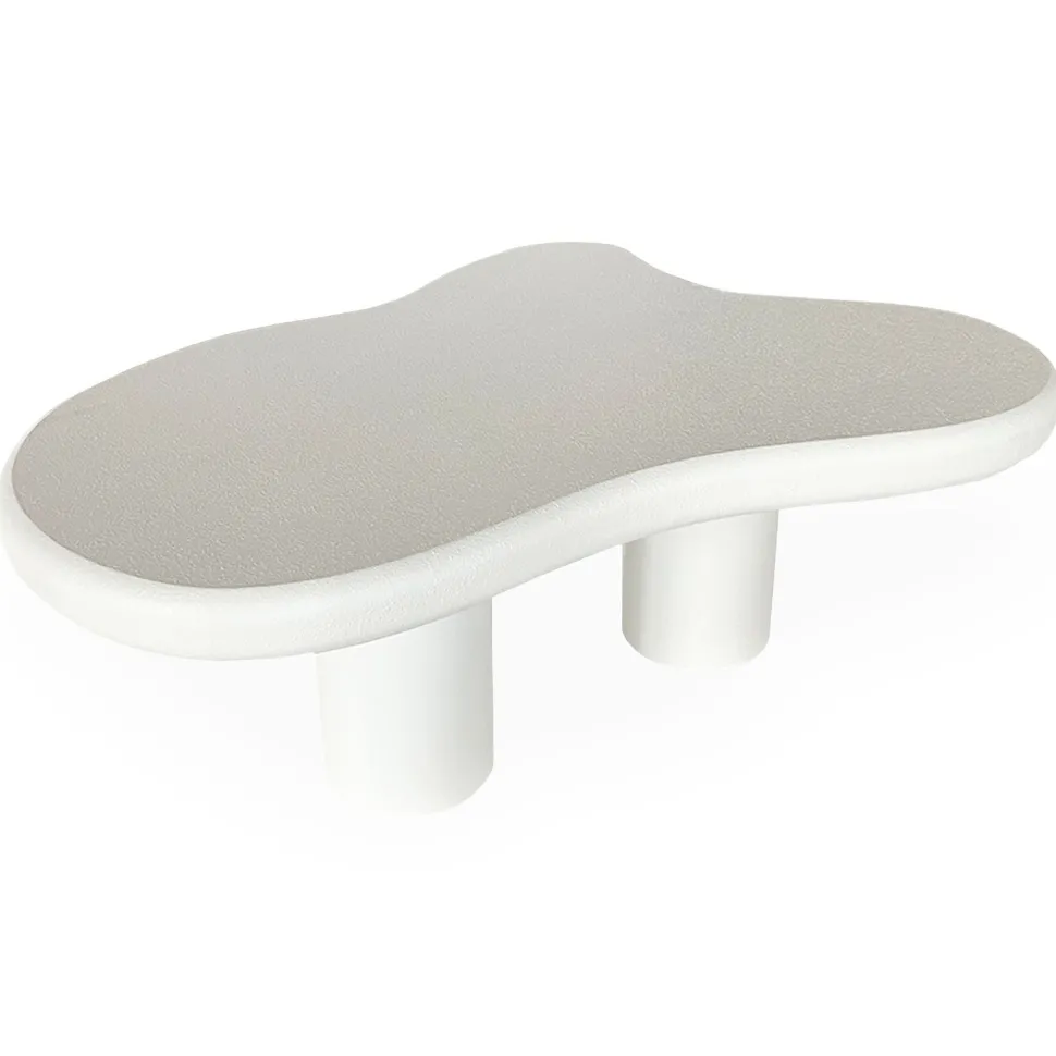 Table basse forme courbes naturelles Valdo 69x100cm Blanc texturé