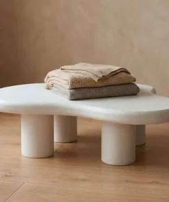 Table basse forme courbes naturelles Valdo 69x100cm Blanc texturé