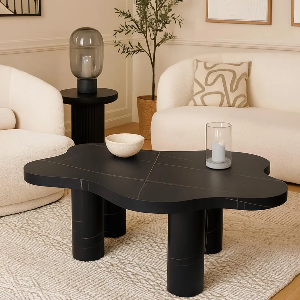 Table basse forme nuage 69x100cm Lagoon Effet Marbre Noir