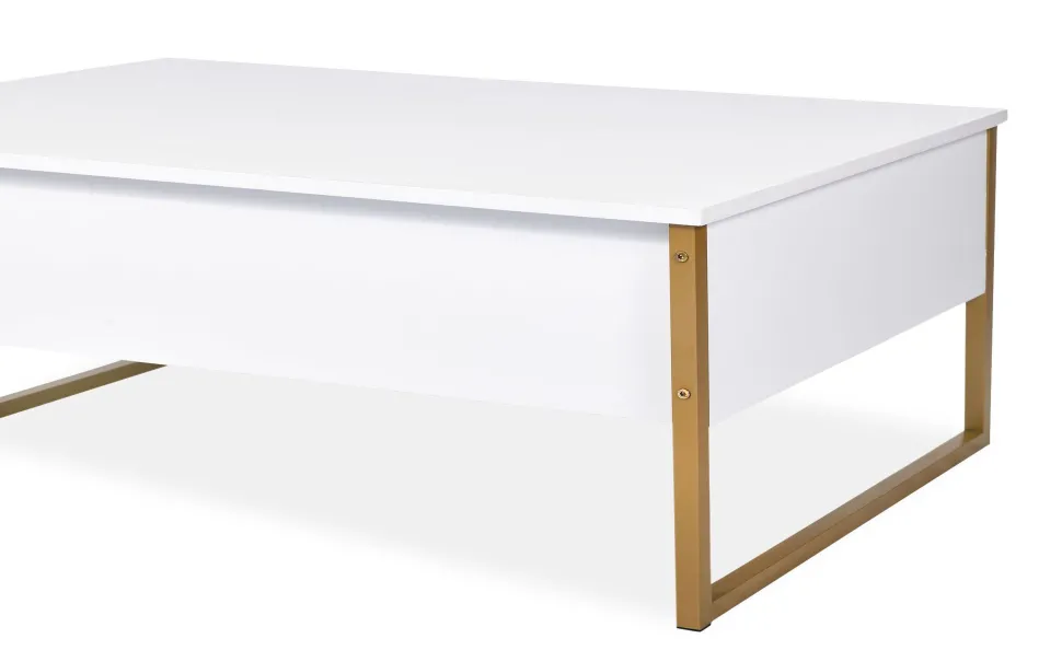Table basse moderne Valmain 60x90cm Blanc et Métal Or