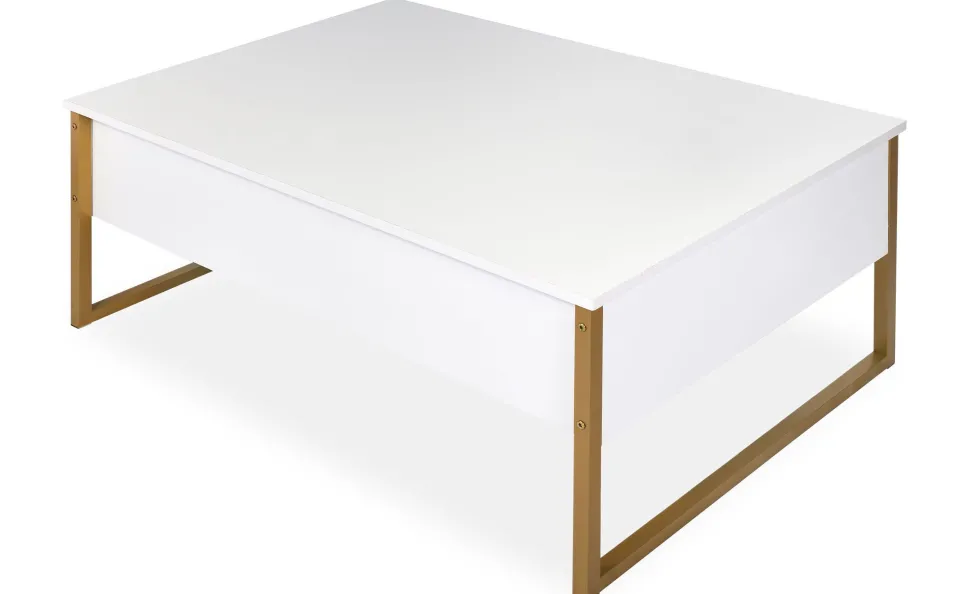 Table basse moderne Valmain 60x90cm Blanc et Métal Or