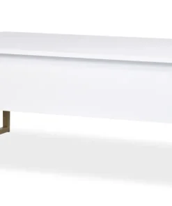 Table basse moderne Valmain 60x90cm Blanc et Métal Or