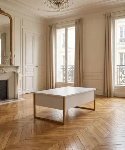 Table basse moderne Valmain 60x90cm Blanc et Métal Or