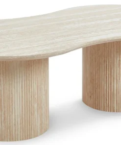 Table basse moderne 70x130cm avec pieds style colonnes Gwendoline Effet travertin Beige