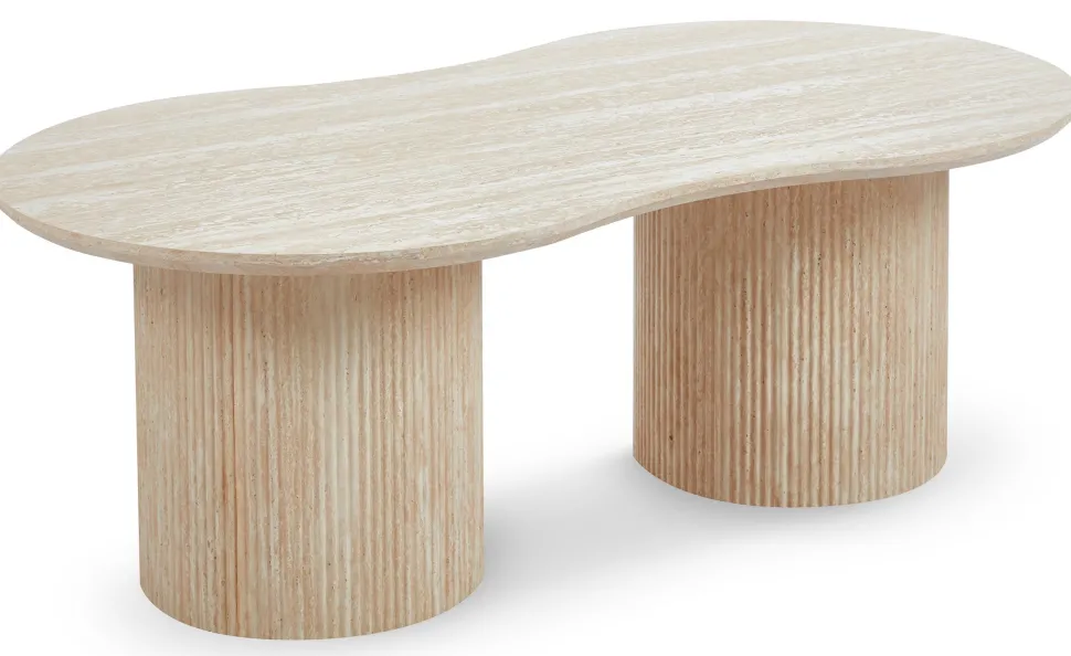 Table basse moderne 70x130cm avec pieds style colonnes Gwendoline Effet travertin Beige