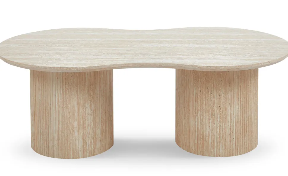 Table basse moderne 70x130cm avec pieds style colonnes Gwendoline Effet travertin Beige
