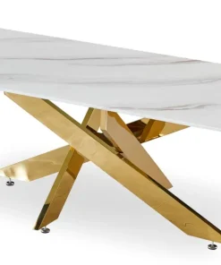 Table basse Naelle en Verre effet Marbre blanc et pieds Or