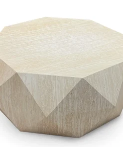 Table basse octogonale L95cm Mercury effet Travertin Beige