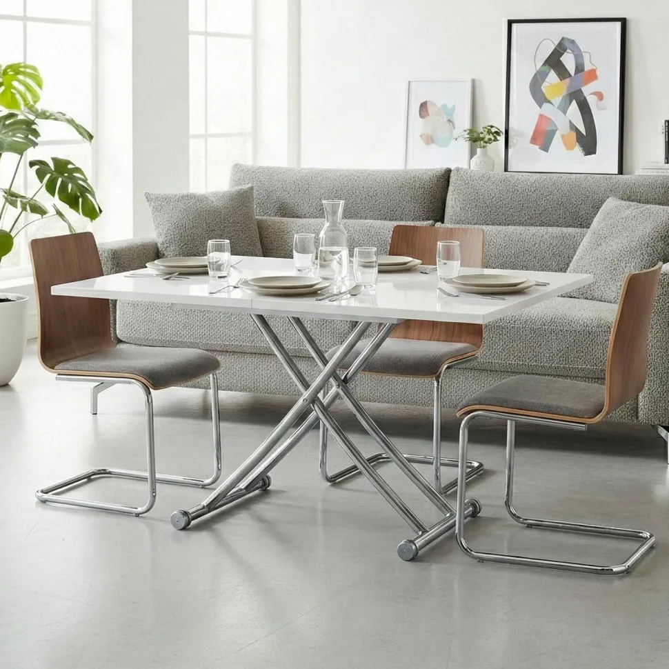 Table basse relevable Carrera XL Blanc laqué