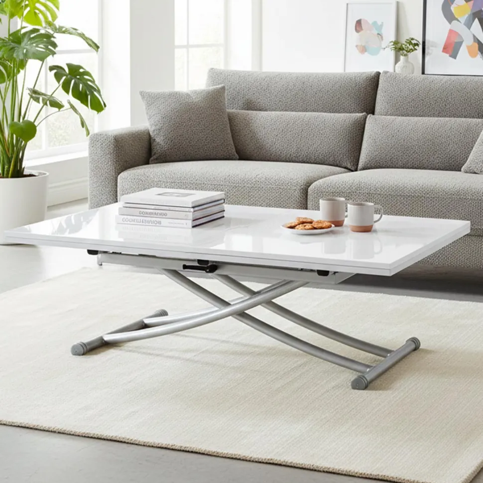 Table basse relevable Carrera XL Blanc laqué