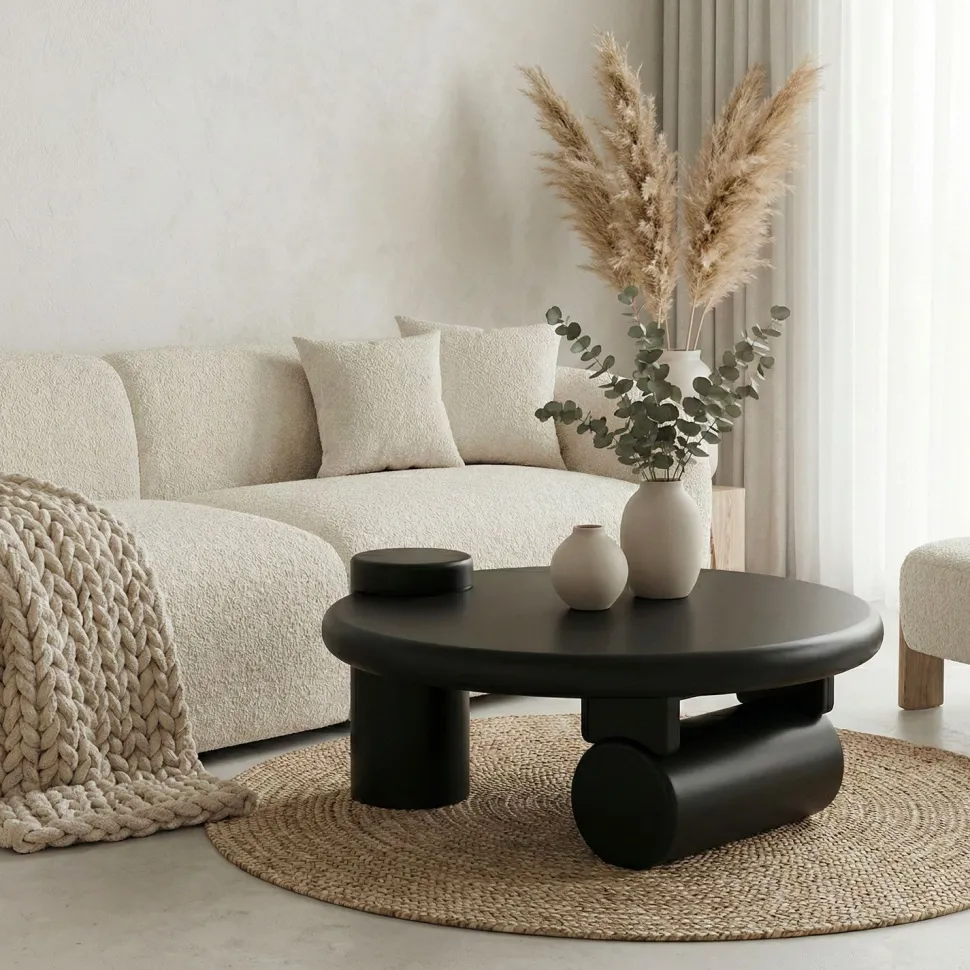 Table basse ronde asymétrique 100cm Yang Noir