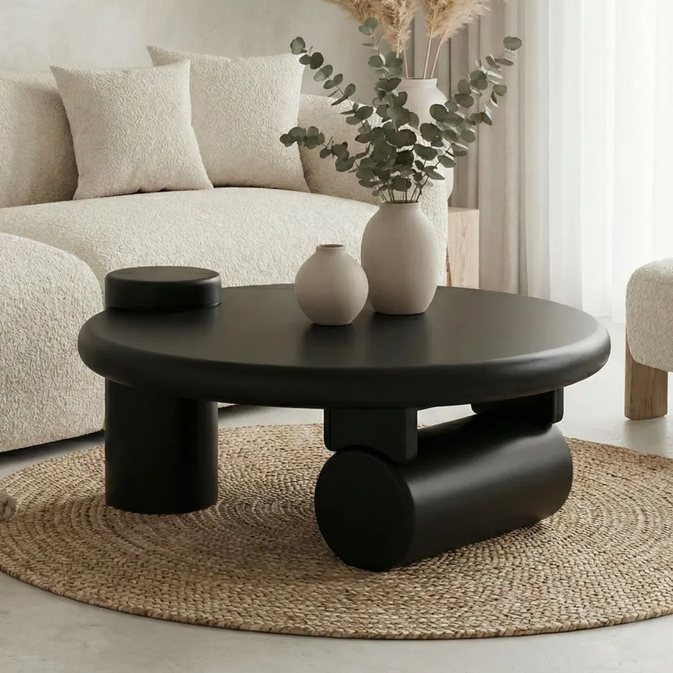 Table basse ronde asymétrique 100cm Yang Noir