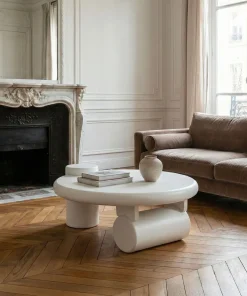 Table basse ronde asymétrique 100cm Yang Crème