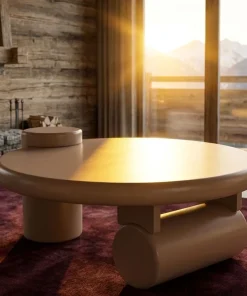 Table basse ronde asymétrique 100cm Yang Taupe
