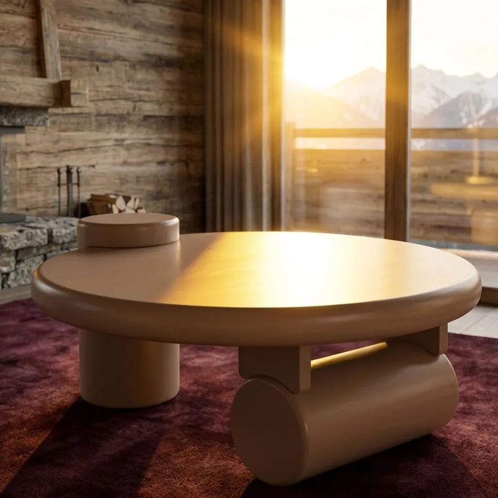 Table basse ronde asymétrique 100cm Yang Taupe