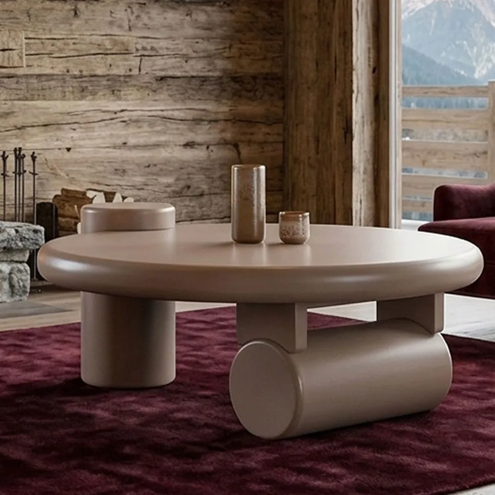 Table basse ronde asymétrique 100cm Yang Taupe