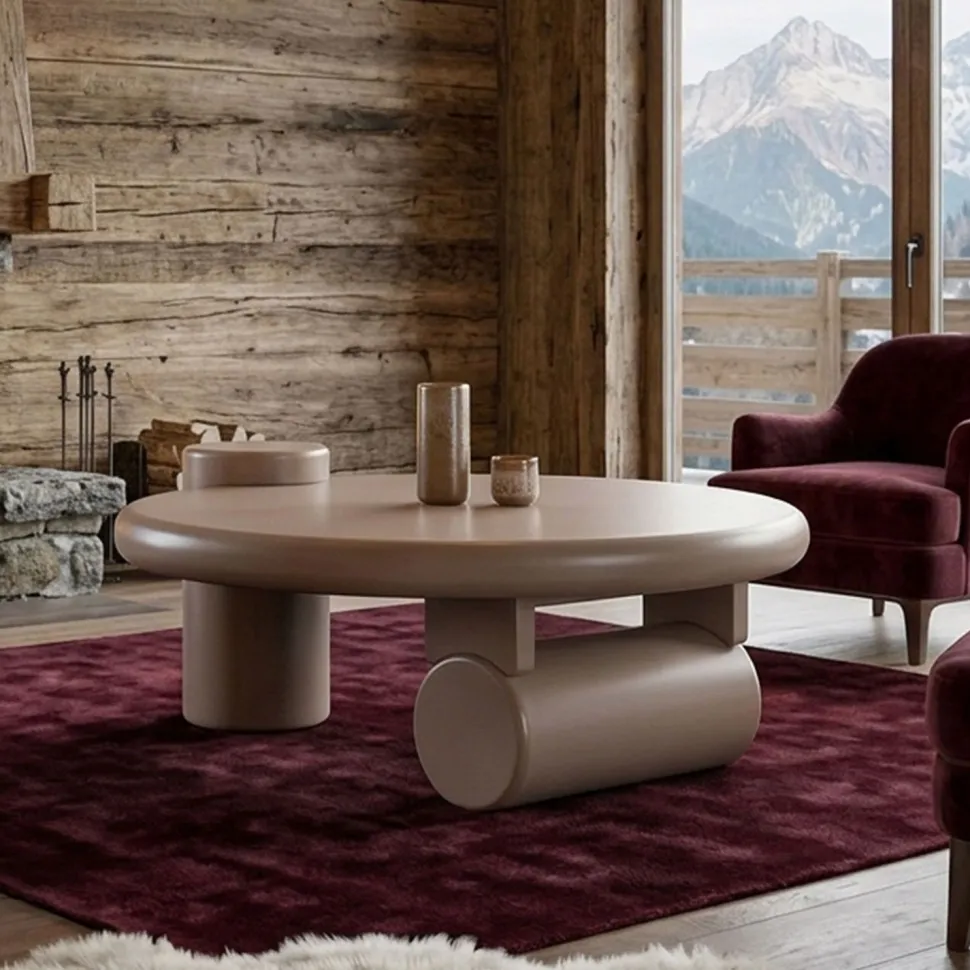 Table basse ronde asymétrique 100cm Yang Taupe