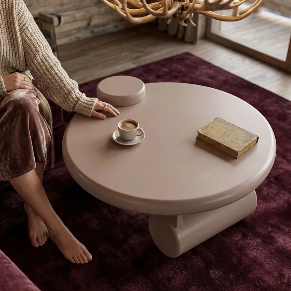 Table basse ronde asymétrique 100cm Yang Taupe