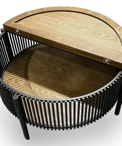 Table basse ronde avec rangement L84cm Curcuma Bois et Métal mareté Noir