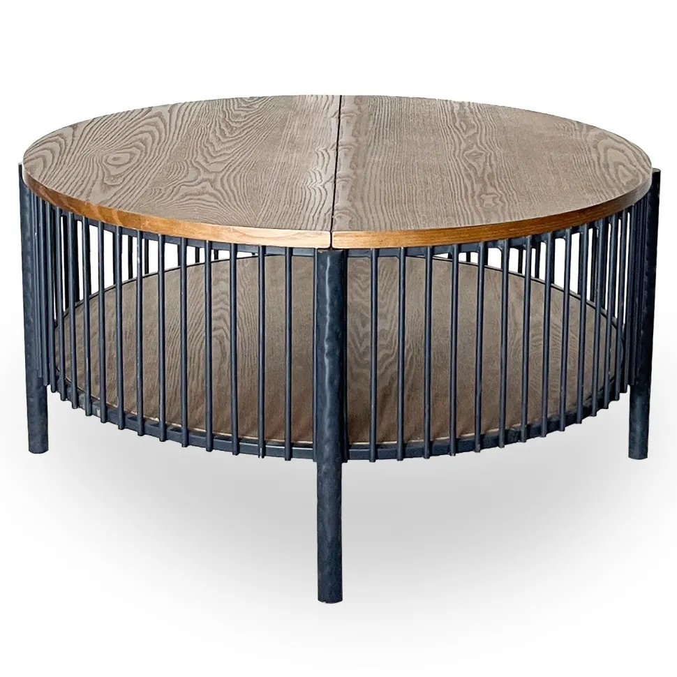 Table basse ronde avec rangement L84cm Curcuma Bois et Métal mareté Noir