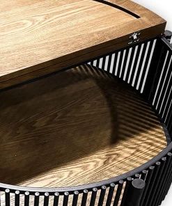 Table basse ronde avec rangement L84cm Curcuma Bois et Métal mareté Noir