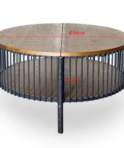 Table basse ronde avec rangement L84cm Curcuma Bois et Métal mareté Noir