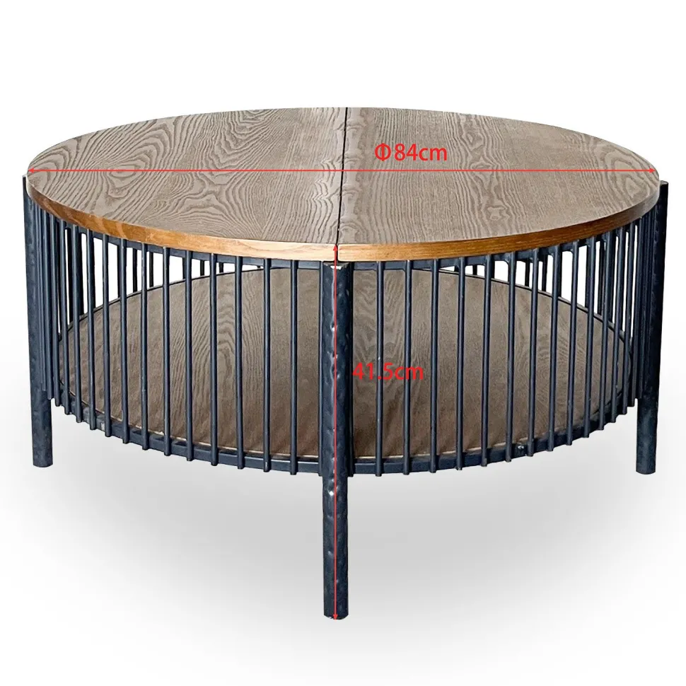 Table basse ronde avec rangement L84cm Curcuma Bois et Métal mareté Noir
