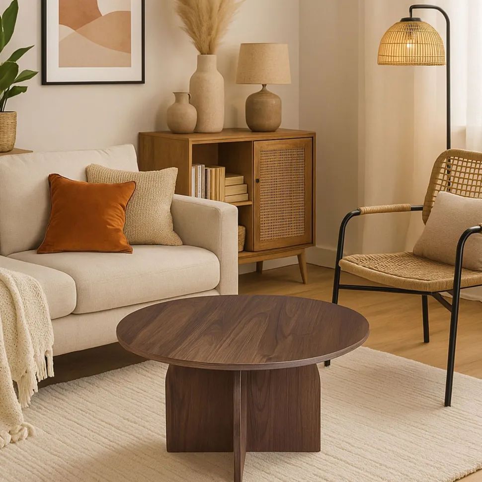Table basse ronde élégante 80cm Calyptus Bois foncé