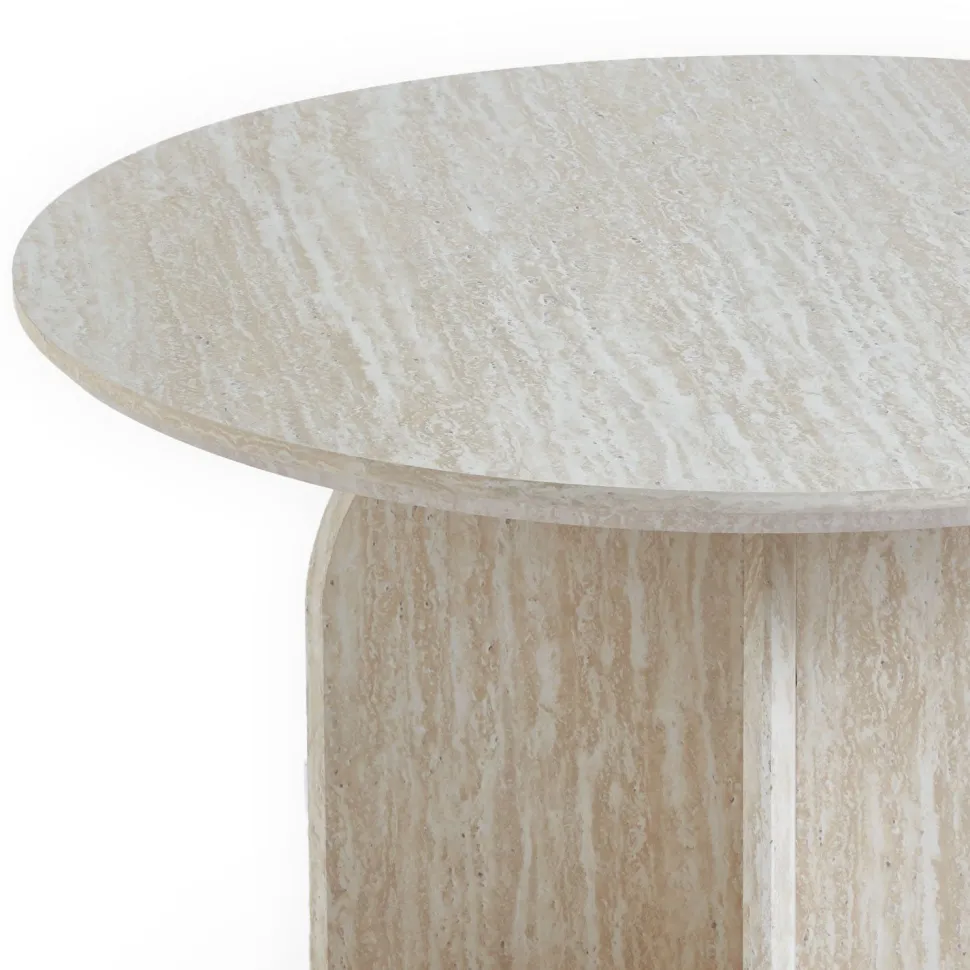 Table basse ronde élégante 80cm Calyptus Effet travertin Beige
