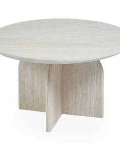 Table basse ronde élégante 80cm Calyptus Effet travertin Beige