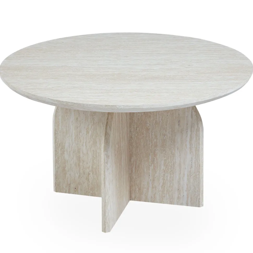 Table basse ronde élégante 80cm Calyptus Effet travertin Beige
