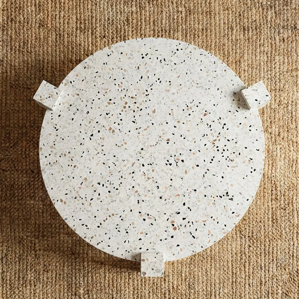 Table basse ronde moderne Titouan D84cm Effet Terrazzo