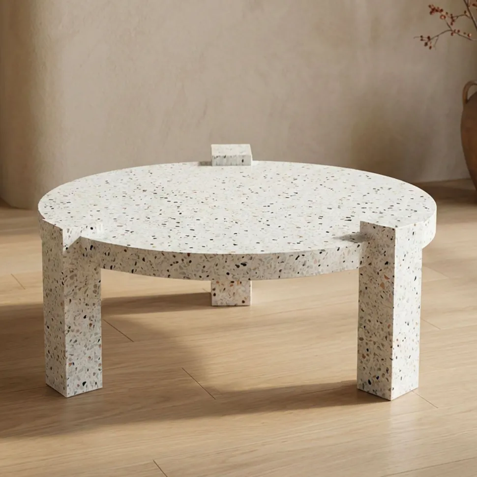 Table basse ronde moderne Titouan D84cm Effet Terrazzo