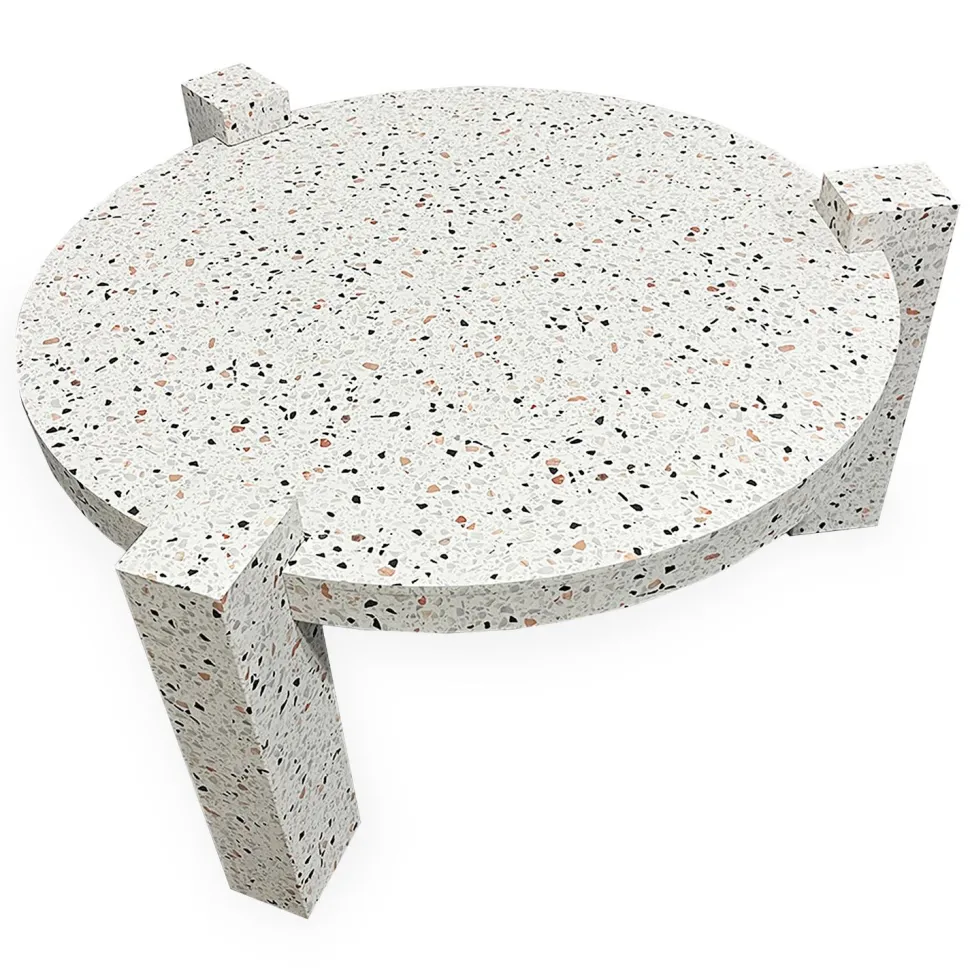 Table basse ronde moderne Titouan D84cm Effet Terrazzo