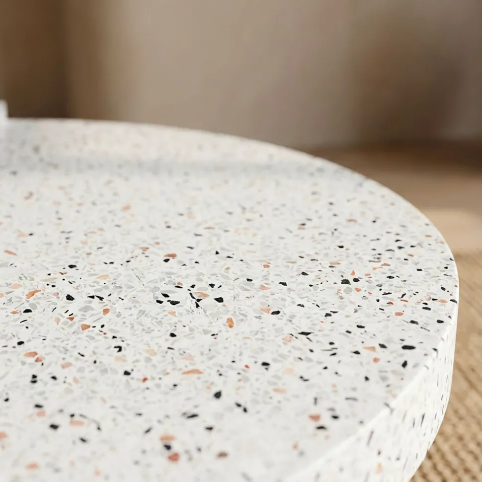 Table basse ronde moderne Titouan D84cm Effet Terrazzo
