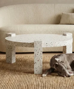 Table basse ronde moderne Titouan D84cm Effet Terrazzo