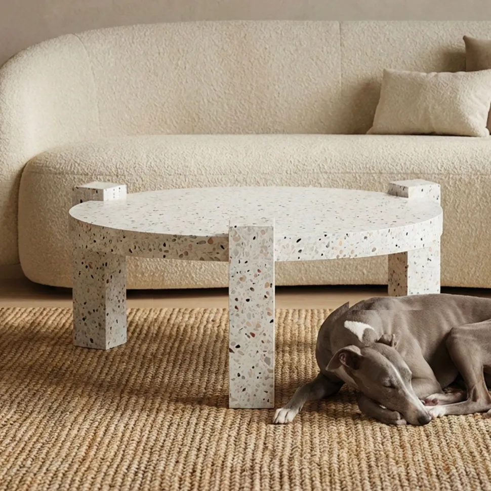Table basse ronde moderne Titouan D84cm Effet Terrazzo