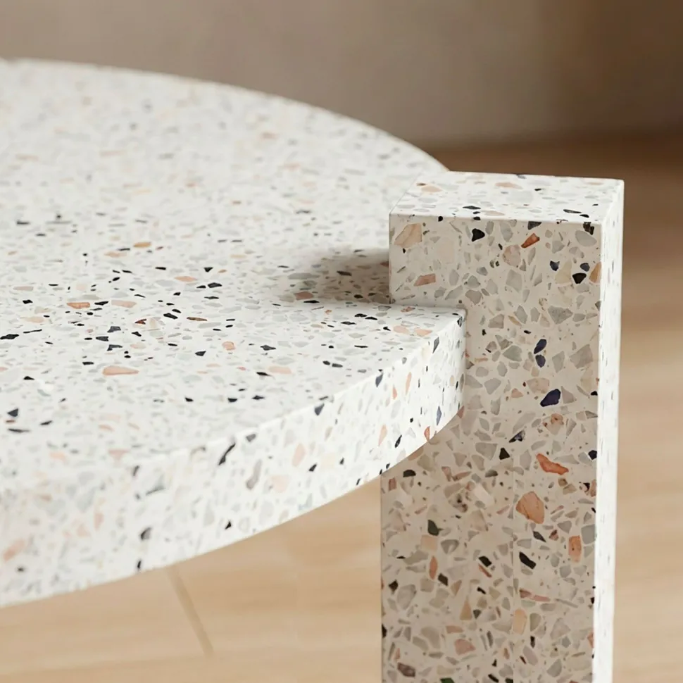 Table basse ronde moderne Titouan D84cm Effet Terrazzo