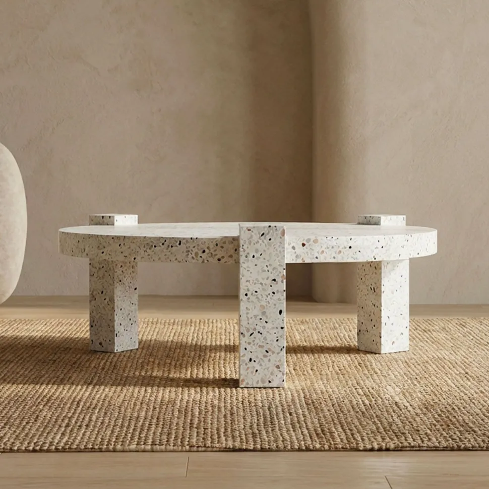 Table basse ronde moderne Titouan D84cm Effet Terrazzo