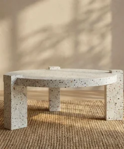 Table basse ronde moderne Titouan D84cm Effet Terrazzo
