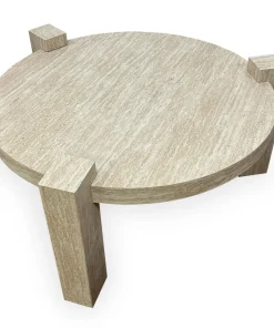 Table basse ronde moderne Titouan D84cm Effet Travertin Beige