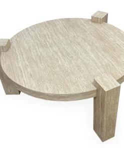 Table basse ronde moderne Titouan D84cm Effet Travertin Beige