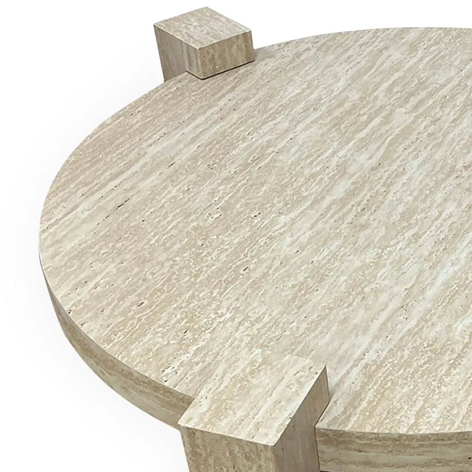 Table basse ronde moderne Titouan D84cm Effet Travertin Beige