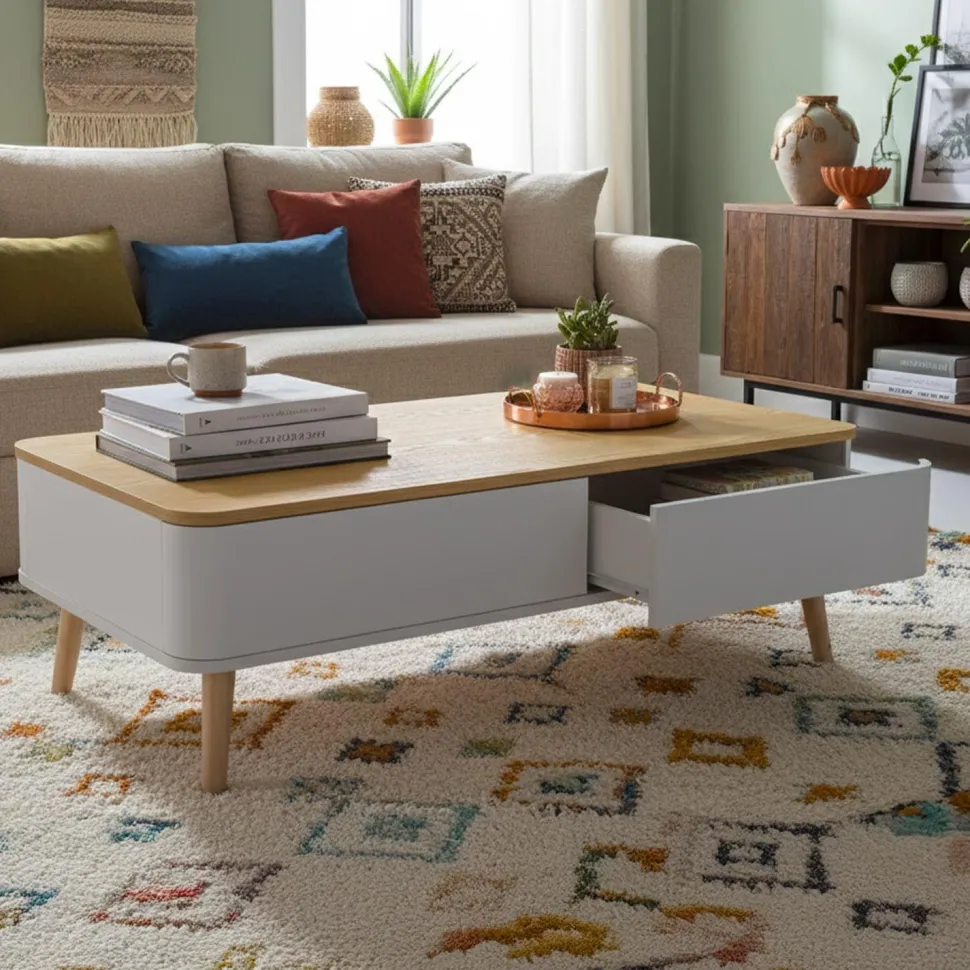 Table basse scandinave Bergen Blanc et Bois