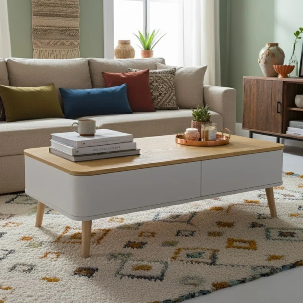 Table basse scandinave Bergen Blanc et Bois