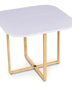 Table carrée 90cm avec 4 chaises gain de place Oslo Blanc et Tissu Taupe