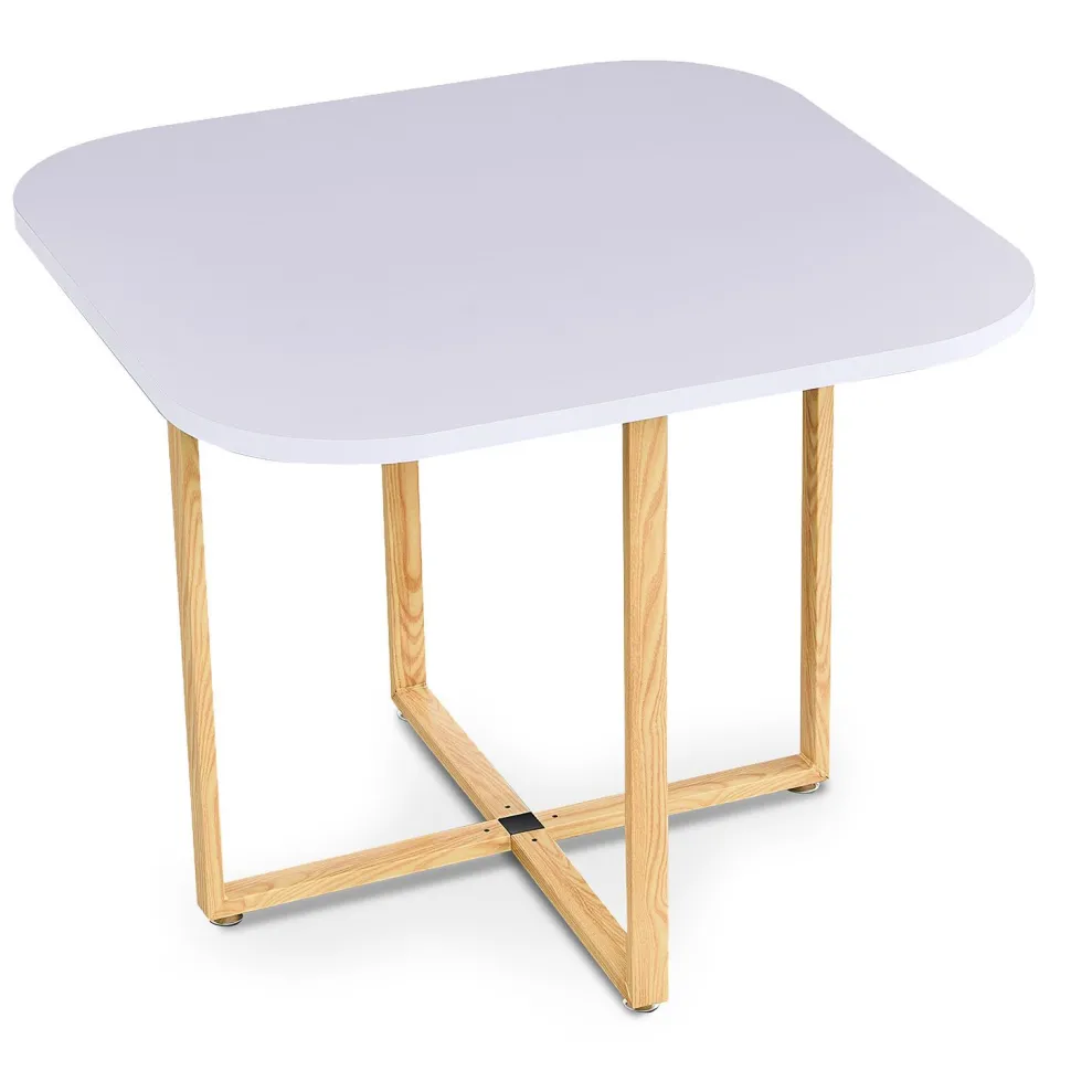 Table carrée 90cm avec 4 chaises gain de place Oslo Blanc et Tissu Taupe
