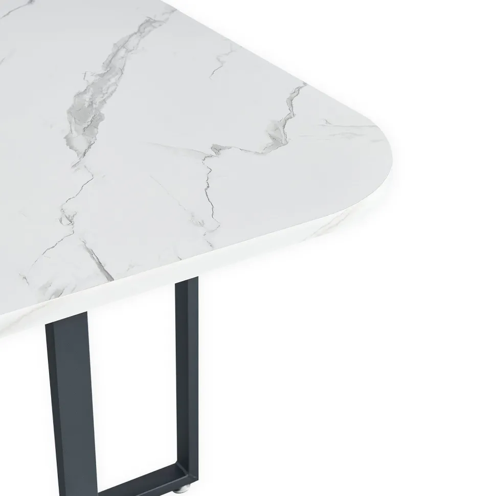 Table carrée 90cm avec 4 chaises gain de place Oslo Effet marbre blanc et Velours Noir
