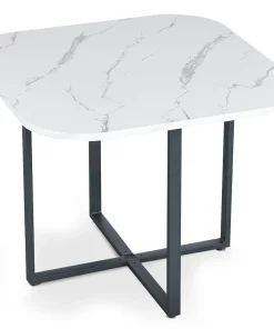 Table carrée 90cm avec 4 chaises gain de place Oslo Effet marbre blanc et Velours Noir