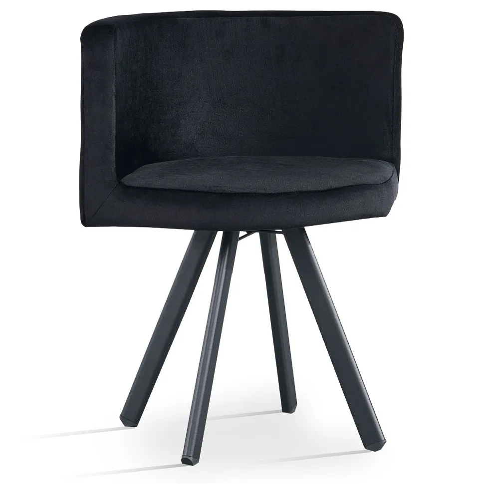 Table carrée 90cm avec 4 chaises gain de place Oslo Effet marbre blanc et Velours Noir